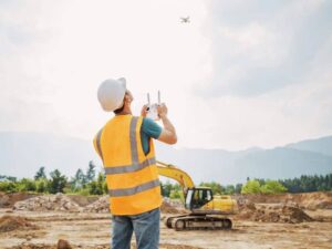 Aerial surveying of a development site before design in Fairfax, Virginia.